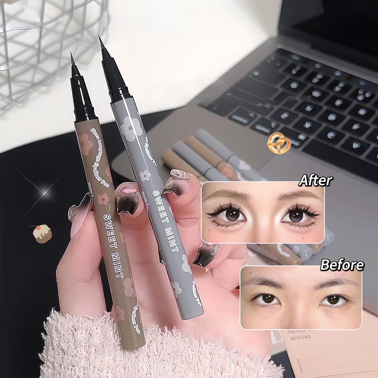 SWEETMINT Eyeliner Pen Quick Dry Liquid Eye Liner Easy To Draw Ultra-fine Lying Silkworm Pencil Black Brown Lower Eyelash Makeup