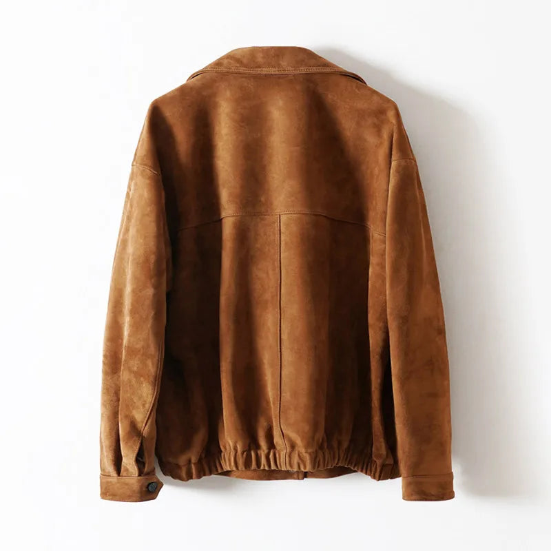 Lady Real Leather Suede Jacket 2024 New Sheepskin Leather Coat Women's Oversized Coat Fashion Streetwear Bomber Jacket