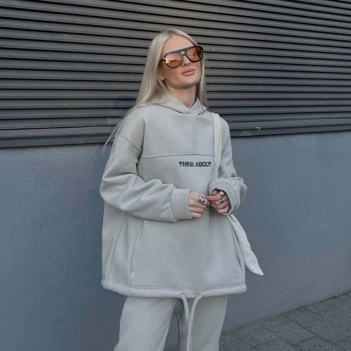 Two Piece Drawstring Set Long Sleeved Letter Print Hoodies Loose Sweatshirt Jogging Pants Outfits Autumn Women Sports Hooded