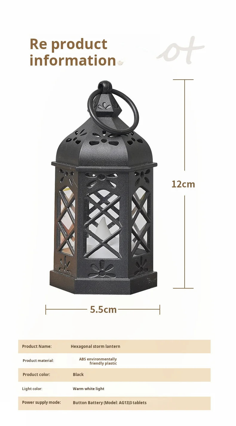 European Ramadan Lamp Mini Plastic Hexagonal Wind Lamp Led Electronic Candlelight Holiday Decoration Christmas Halloween Retro