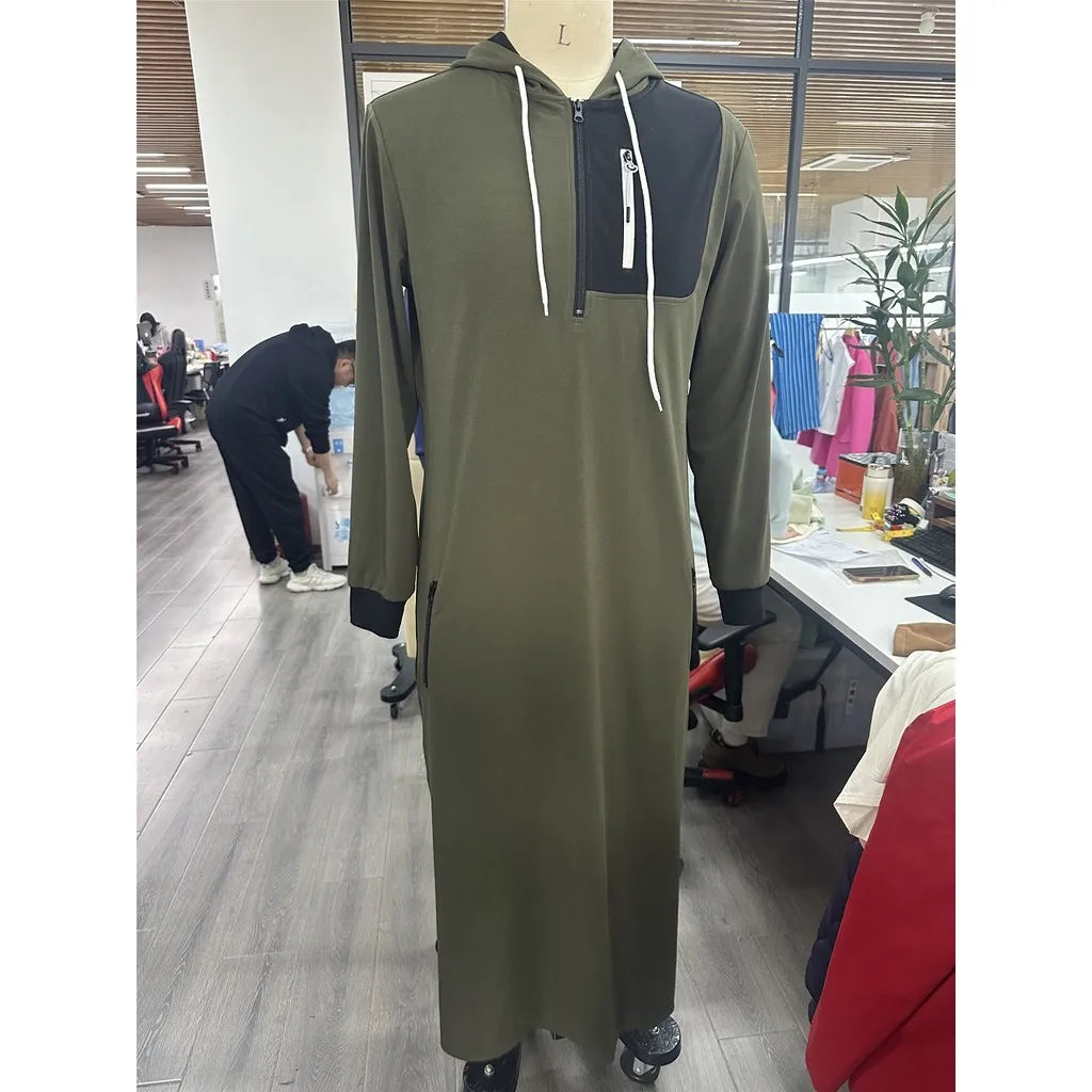Kaftan Arab Muslim Robe Men Jubba Thobe Long Sleeve Muslim Clothing Robe For Men Long Arab Hoodies Kaftan Long Hoodie