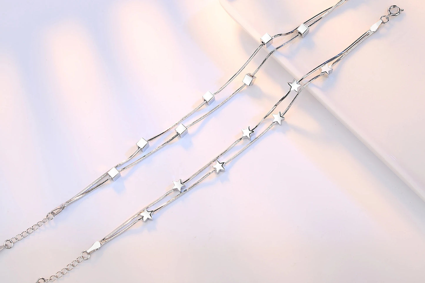 925 Sterling Silver Star Bracelets & Bangles New Fashion Silver Double Layer Chain Bracelet For Women sterling-silver-jewelry