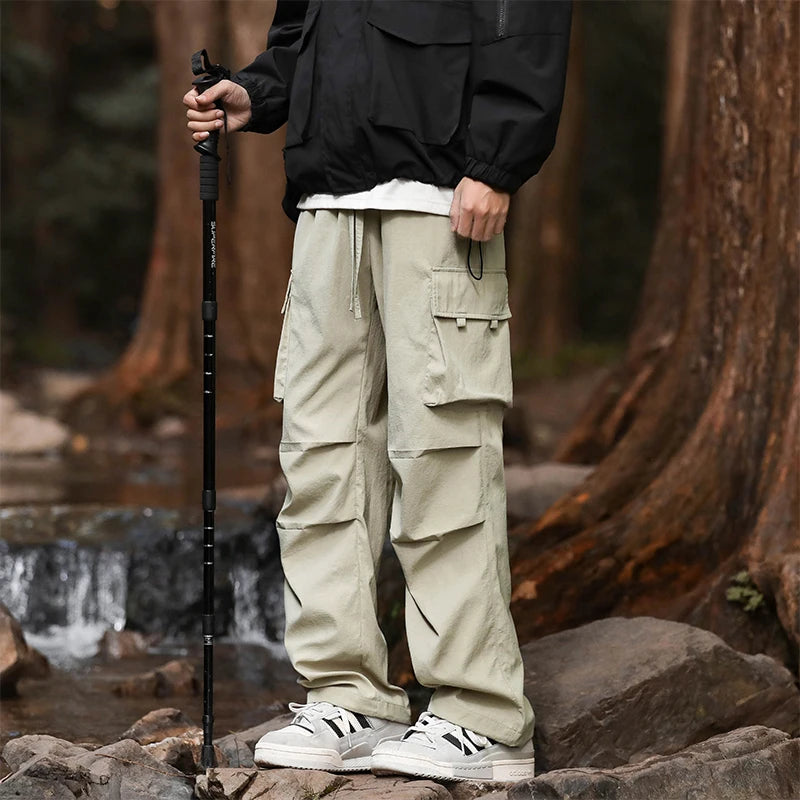 Pants men's four seasons tide loose work pants hundred straight sports paratrooper pants drawstring punch casual pants