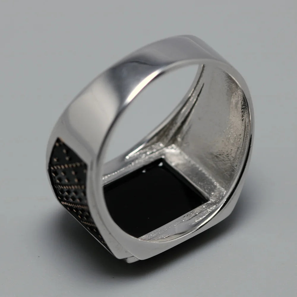 Genuine Solid Silver 925 Rings Man With Black Onyx Natural Stone Vintage Turkish Men's Rings Turkey Jewellery Anillos Hombre