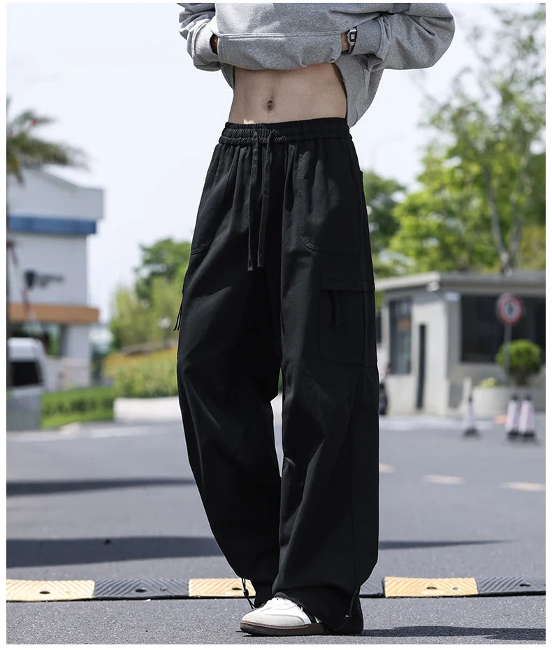 Men's work pants  black straight tube loose paratrooper pants  spring and autumn men's pants  wide leg 2025 new casual pants