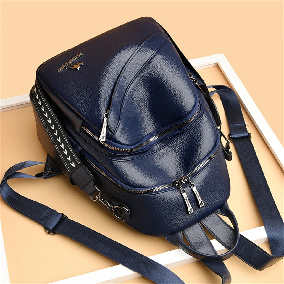 Fashion Backpacks Women Shoulder Bag Simple Rucksack Female Soft Leather Back Pack Ladies Travel Bag Large Capacity School Bags
