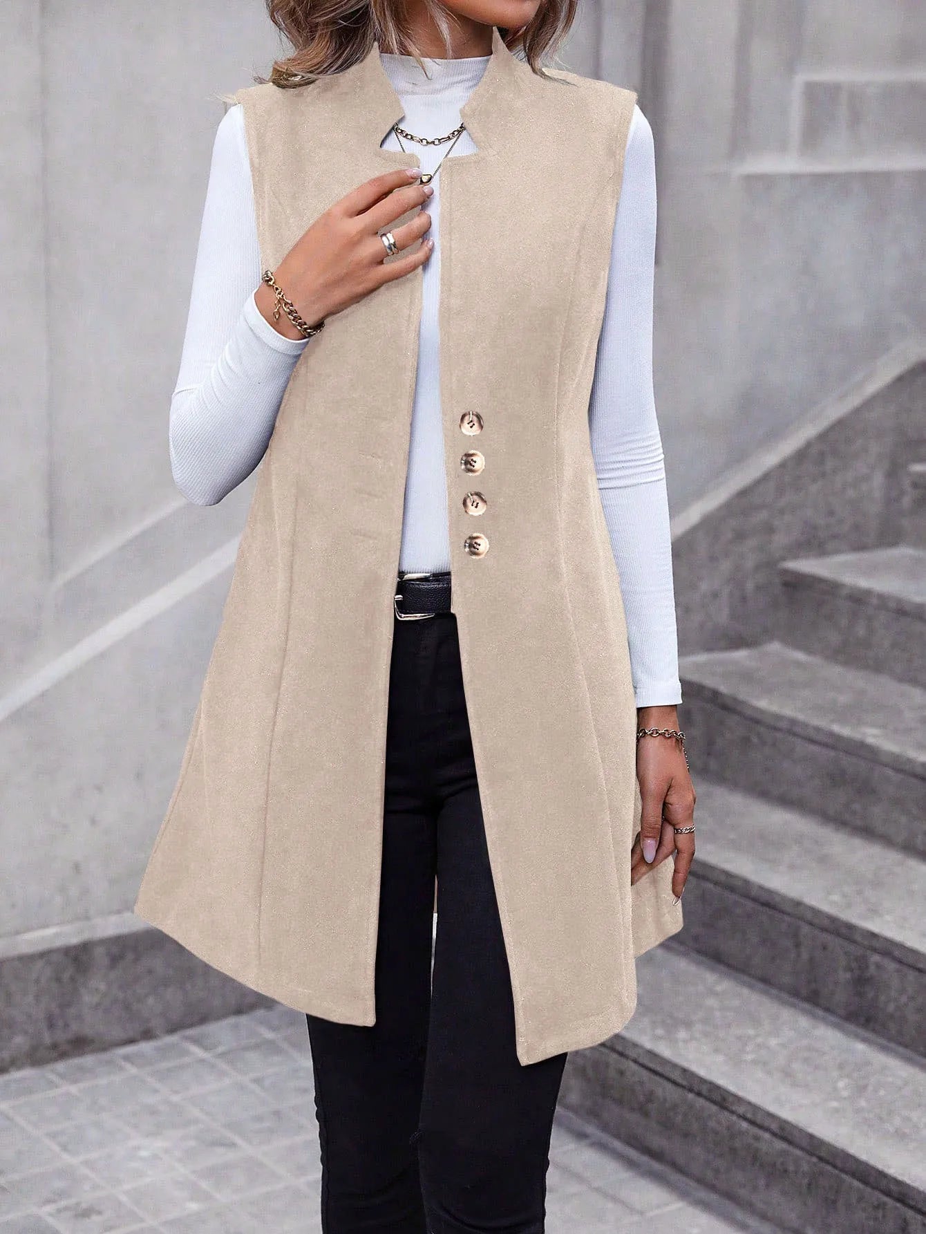 New Autumn/Winter Women's Woolen Suit Vest, Elegant Sleeveless Outerwear