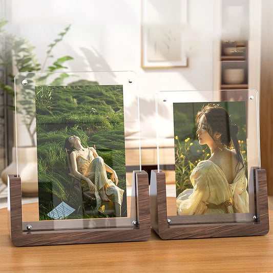 Rustic Wooden Photo Frames with Walnut Wood Base and High Definition Break Free Acrylic Covers for Tabletop or Desktop Display