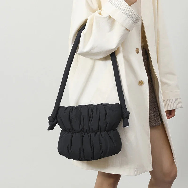 Nylon Bucket Bags Women Casual Designer Handbags Down-Filled Cotton Shoulder Bag Pleated Crossbody Bags Fashion Underarm Bag