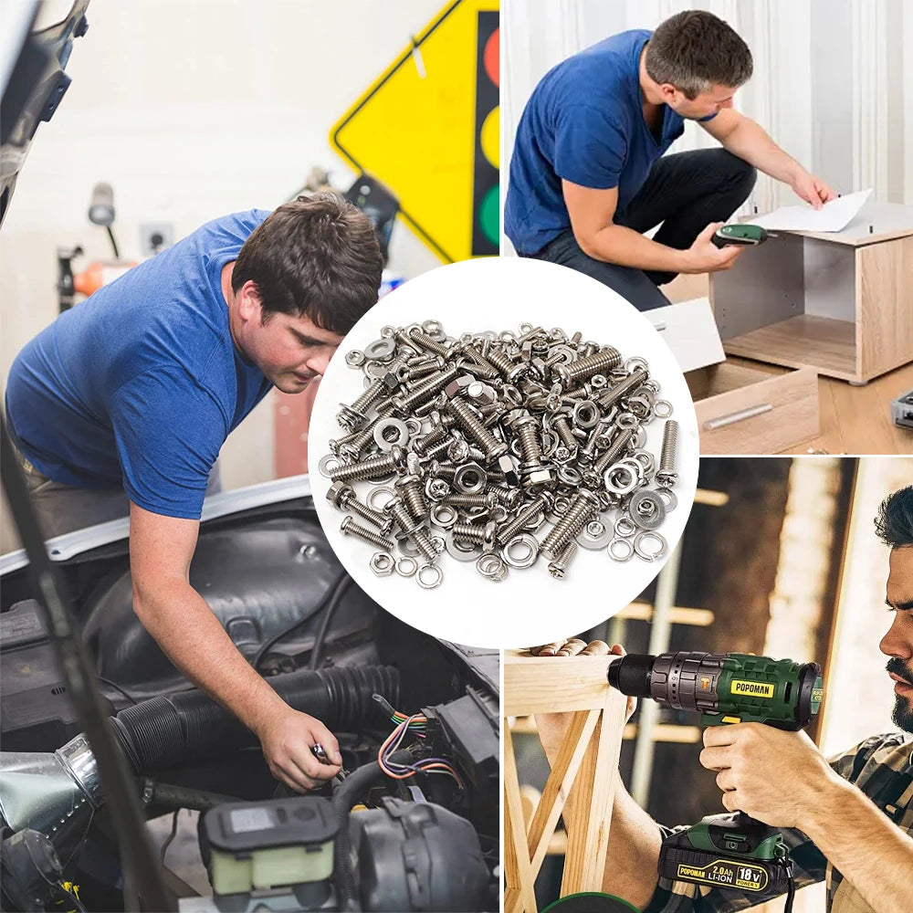 Stainless Steel Screws Nuts Set Cross Slotted Round Flat Washer Bolts Fasteners Nuts And Bolts Hardware Assortment Kits