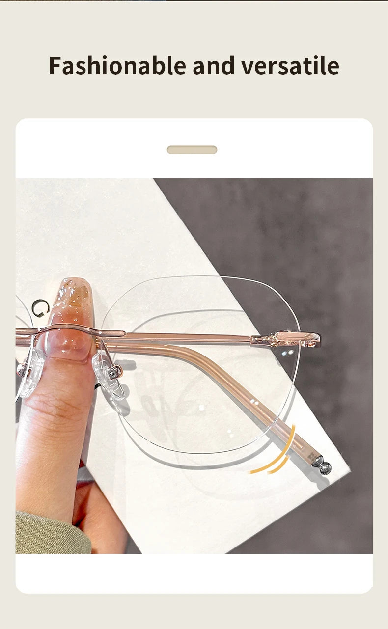 Xbora Fashion Women's Frameless Eyeglasses Frames Ultralight Polygon Men's Eyeglasses Frames Optical Prescription Glasses 32006