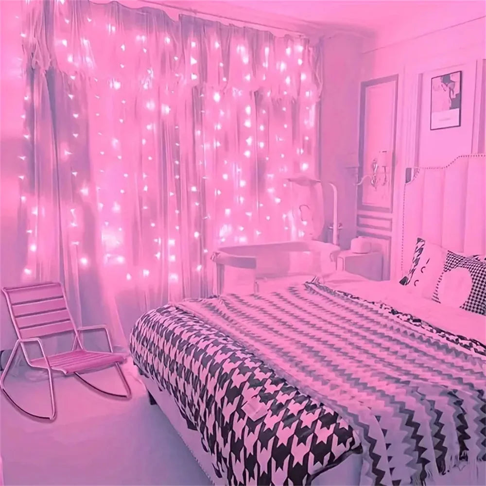 USB Plug Wedding Garland Valentine's Day Ramadan EID Mubarak Decoration for Home Curtain Lights 8 Modes LED Curtain Fairy Light