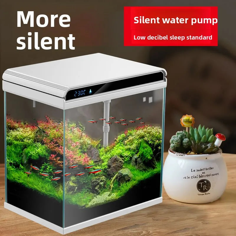 Creative Small Desktop Aquarium, Ecosystem Fish Tank for Office Home Desk Decoration, Mini Glass Tank