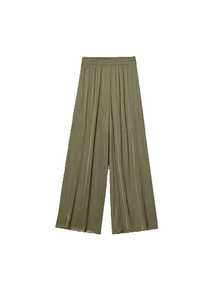 2025 Spring Pants For Women Fashion Spring Autumn New Solid Color Folded Chic Female Elastic High Waist Wide Leg