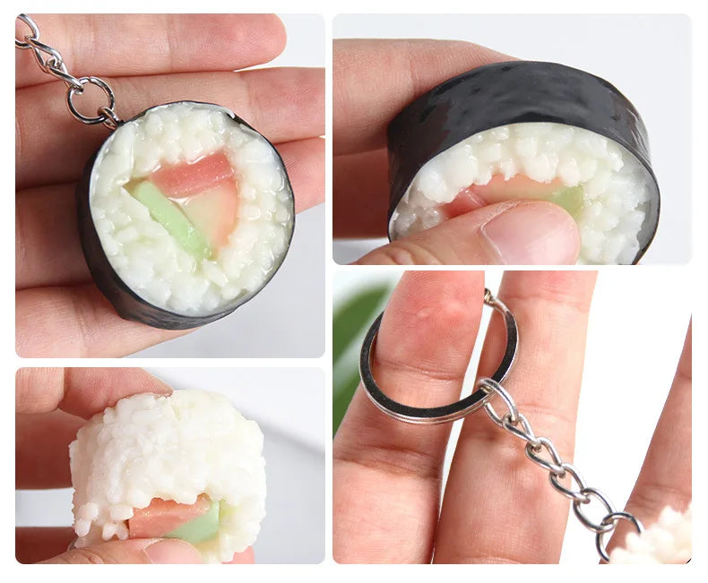 Stall wholesale key chain Japanese fake salmon sushi roll simulation food key chain pendant creative gift food play model K4920