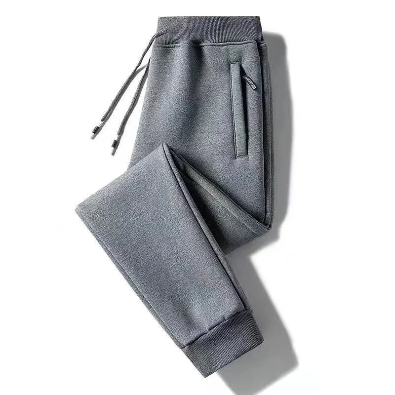 Men's Winter Thickened Fleece Lined Casual Pants Loose Fit Sporty Youthful Style mid Waist Long Trousers with Cuffed Ankle