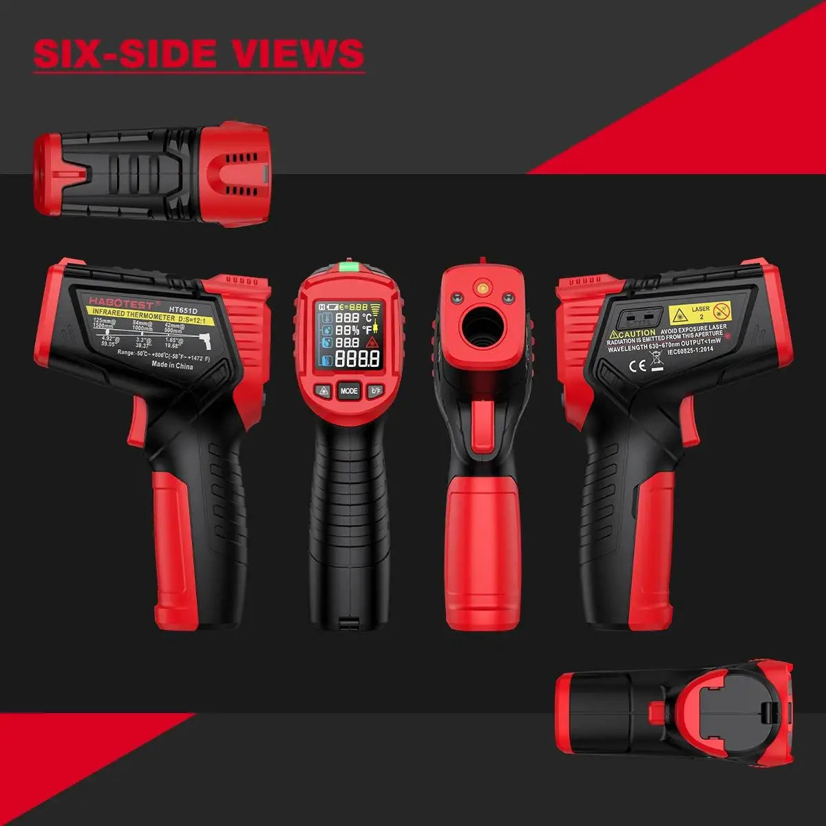 HABOTEST HT651D Infrared Thermometer Laser Temperature Meter -50-800℃ Non-contact Industrial Infrared Laser Temperature Meter