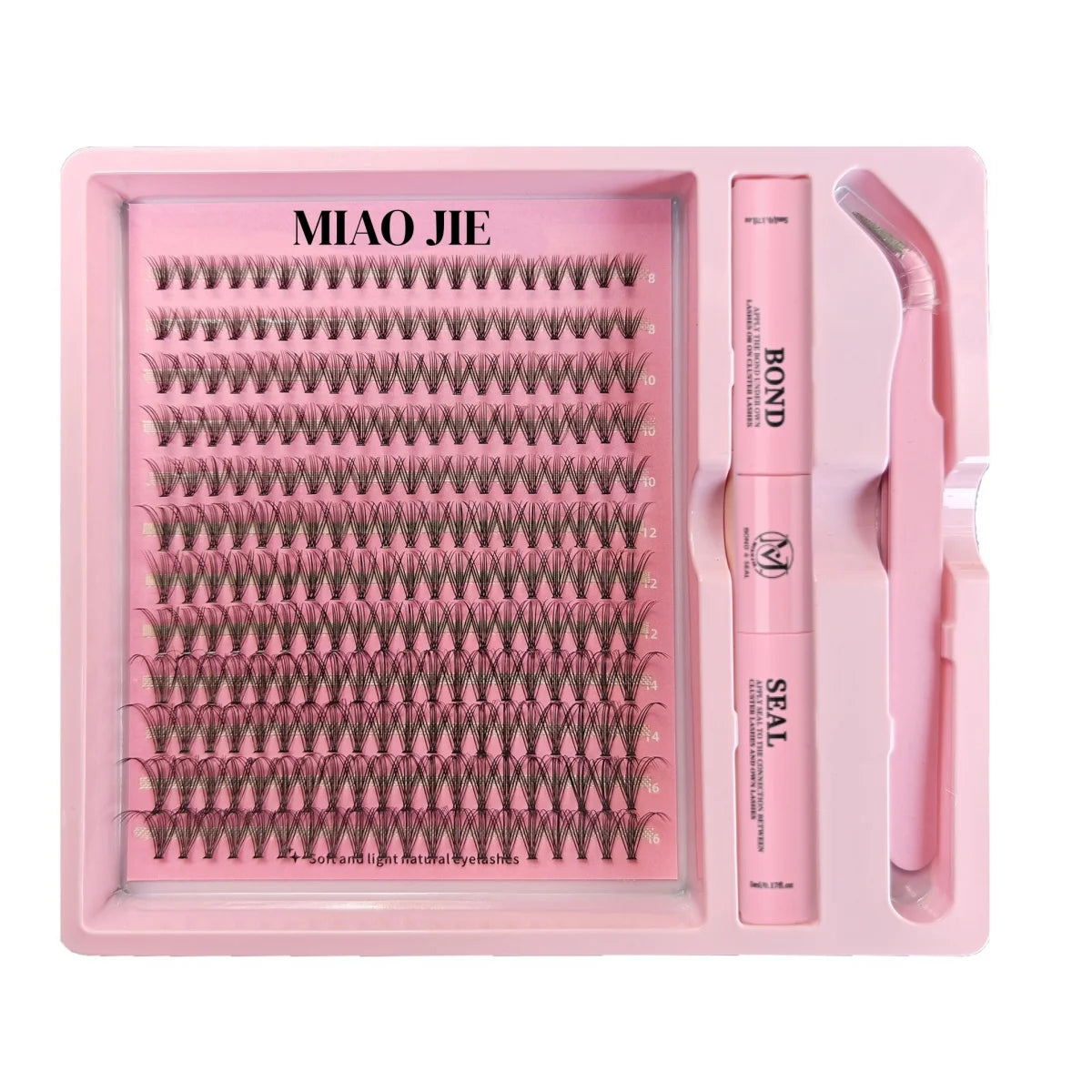 MAIOJIE DIY Clusters Lash Kit 8-16mm Mix Bond&Seal Tweezers Lash Set for Self Application Makeup Individual Eyelash Extensions