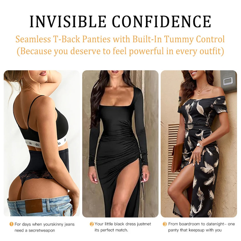Thong Shapewear for Women Tummy Control Seamless Lace High Waist Thong Body Shaper Underwear