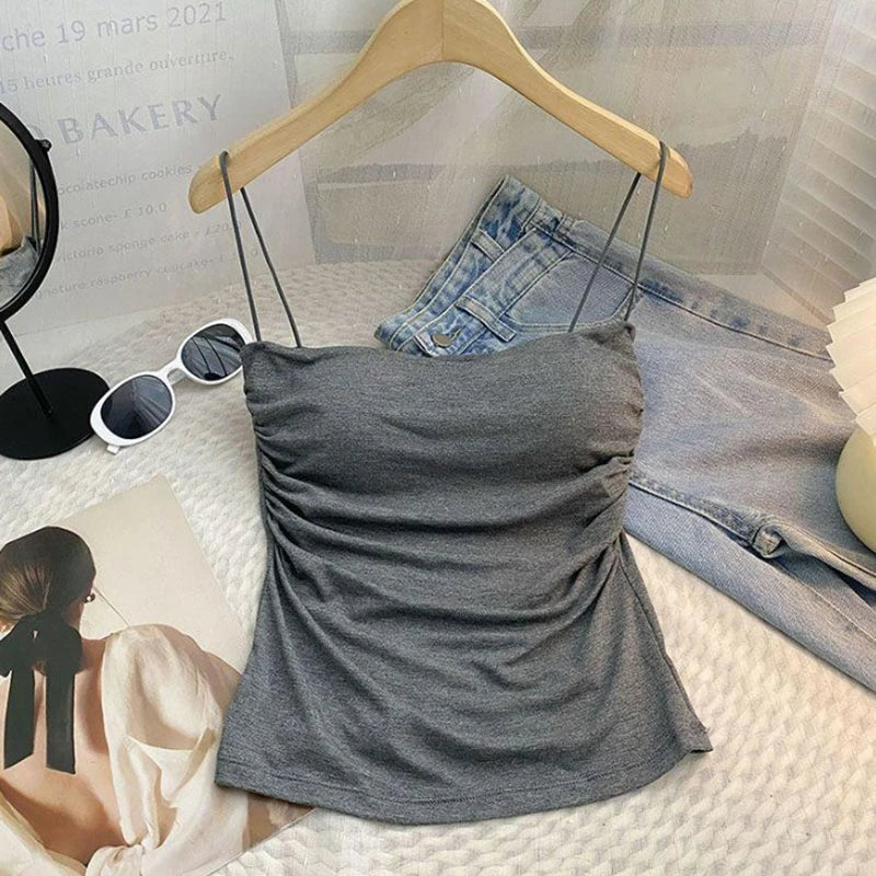 Top Sexy Summer Tank Top Women Spaghetti Strap Sleeveless Vest Camisole Party Bra Tops Club Outfits Skinny Black Crop Top