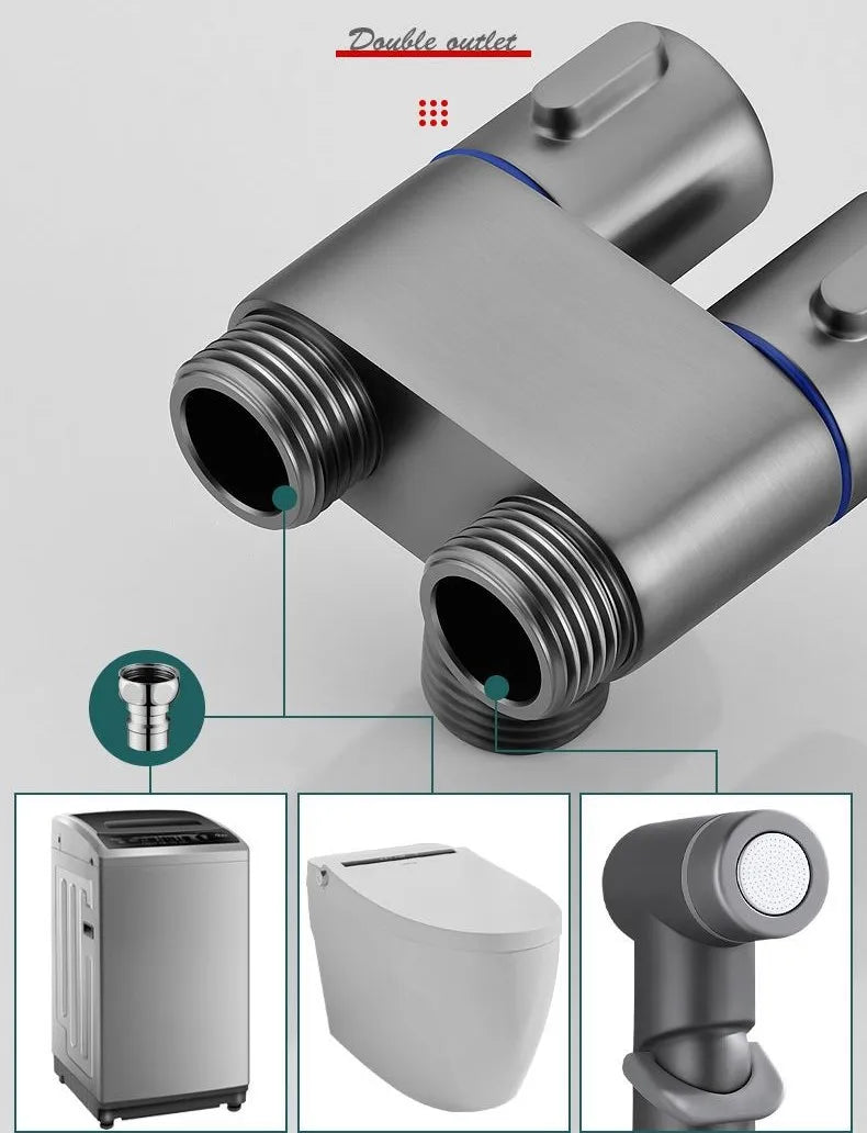 Toilet Cleaning Bidet Toilet Sprayer Set Water Portable Handheld Bidet Sprayer Shower Double Outlet Angle Valve Accessories