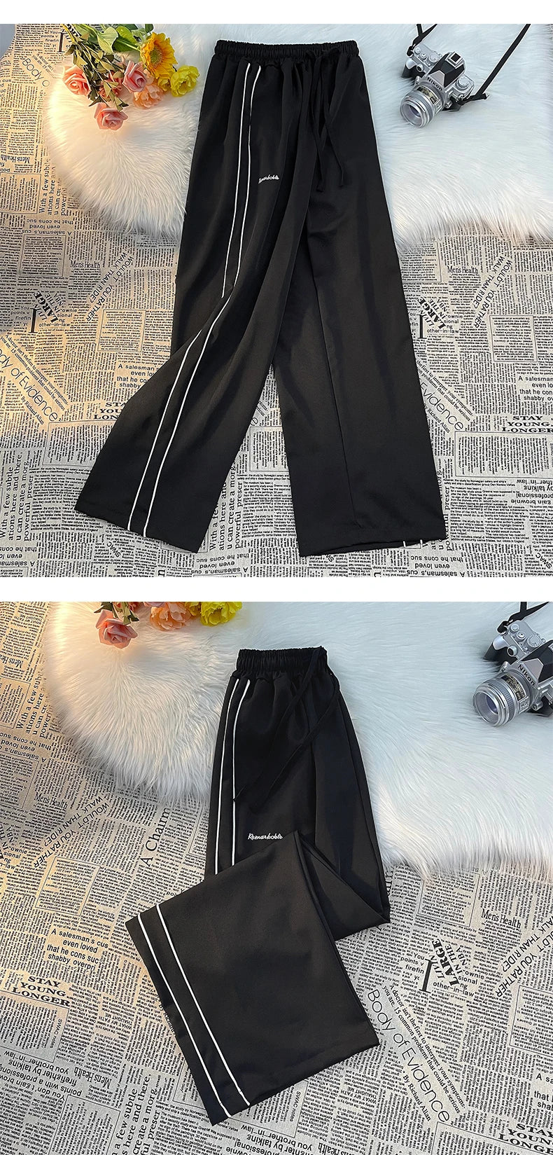 Pants Men American Vintage Full-length Wide Leg Trouser White Striped Casual Couples Hip Hop Streetwear All-match Popular Daily