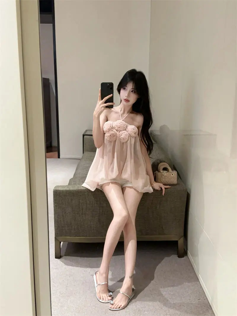 Summer Floral Strapless Tube Top Elegant Blouse Tank Lady Top Y2k Top Cute Fashion Corset Top Mesh Top Sexy Chic Tank Top Women