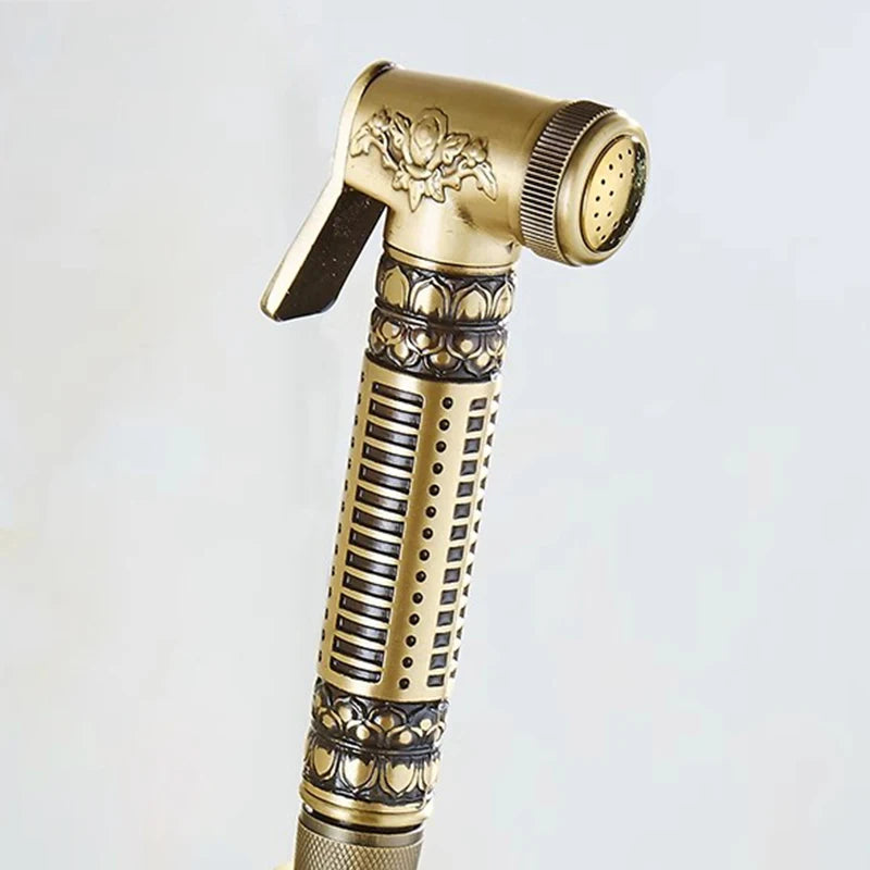 Hand Held Bidet Sprayer Douche Toilet Kit Copper Engrave Shattaf Shower Head Antique Valve Set Jet Bidet Faucet Set Bidet Set