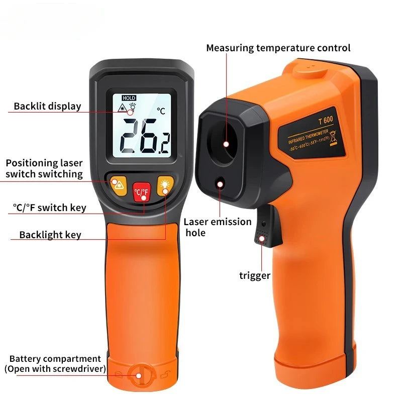 Non-contact Digital Infrared Thermometer Laser Thermograph for Kitchen Baking Water Oil - Industrial Temperature Measuring Tool