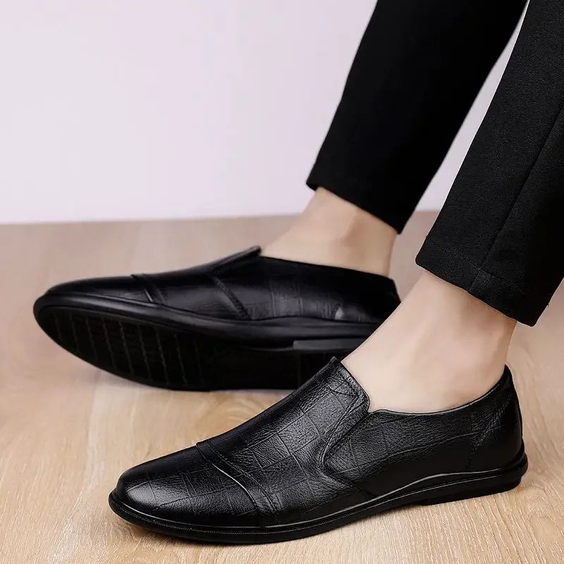 Social Shoe Male Spring Autumn Brown Men's Formal Shoes Round Toe Black Official Leather Casual Cowhide Footwear Clothing Office