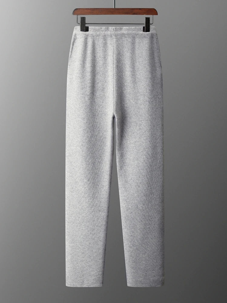 100% Pure Wool Sweater Suit Men's  Hooded Cardigan Wool Pants Thick Warm Knitwear Autumn Winter Smart Casual Trousers Hoodie