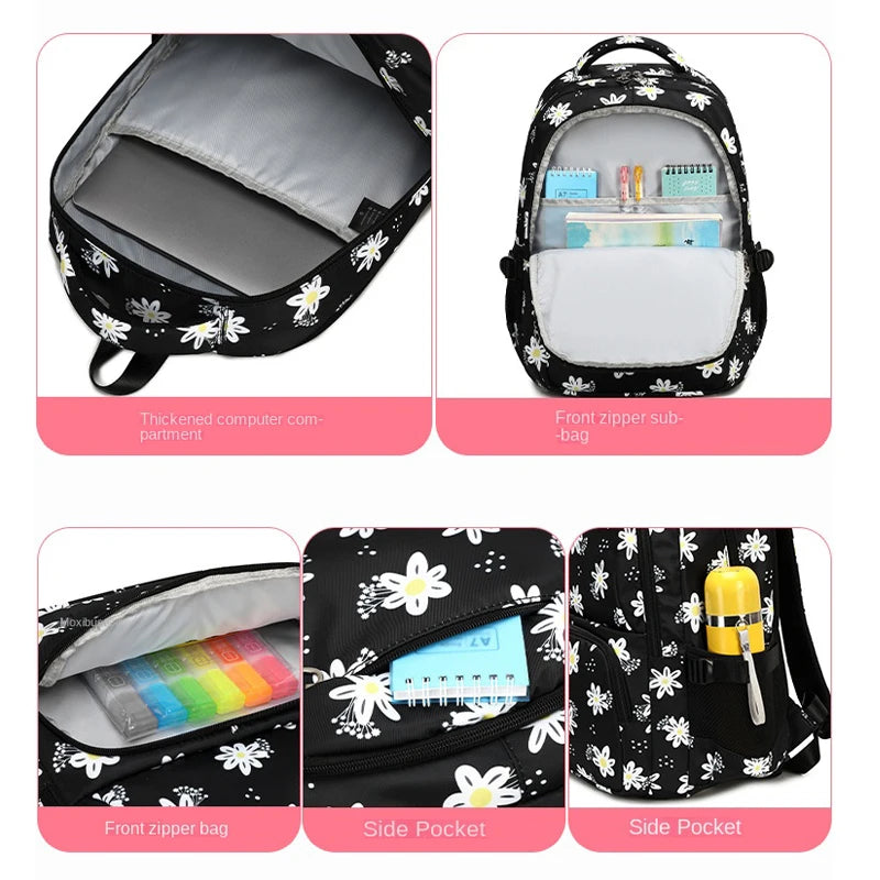 3 Pcs Set Children's Backpacks Cute Student School Bag for Teenage Girls Waterproof School bags With Lunch bag Pencil Case
