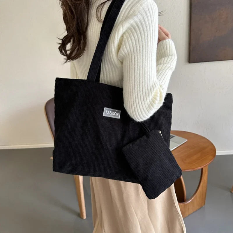 Ladies' handbag, corduroy ladies' shoulder bag, daily commuting tote bag, shoulder bag with small bag