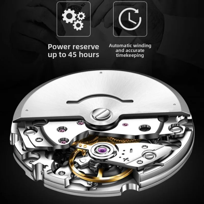 Fully automatic mechanical watch, business-style, luminescent, waterproof, men's mechanical watch, sapphire crystal glass mirror