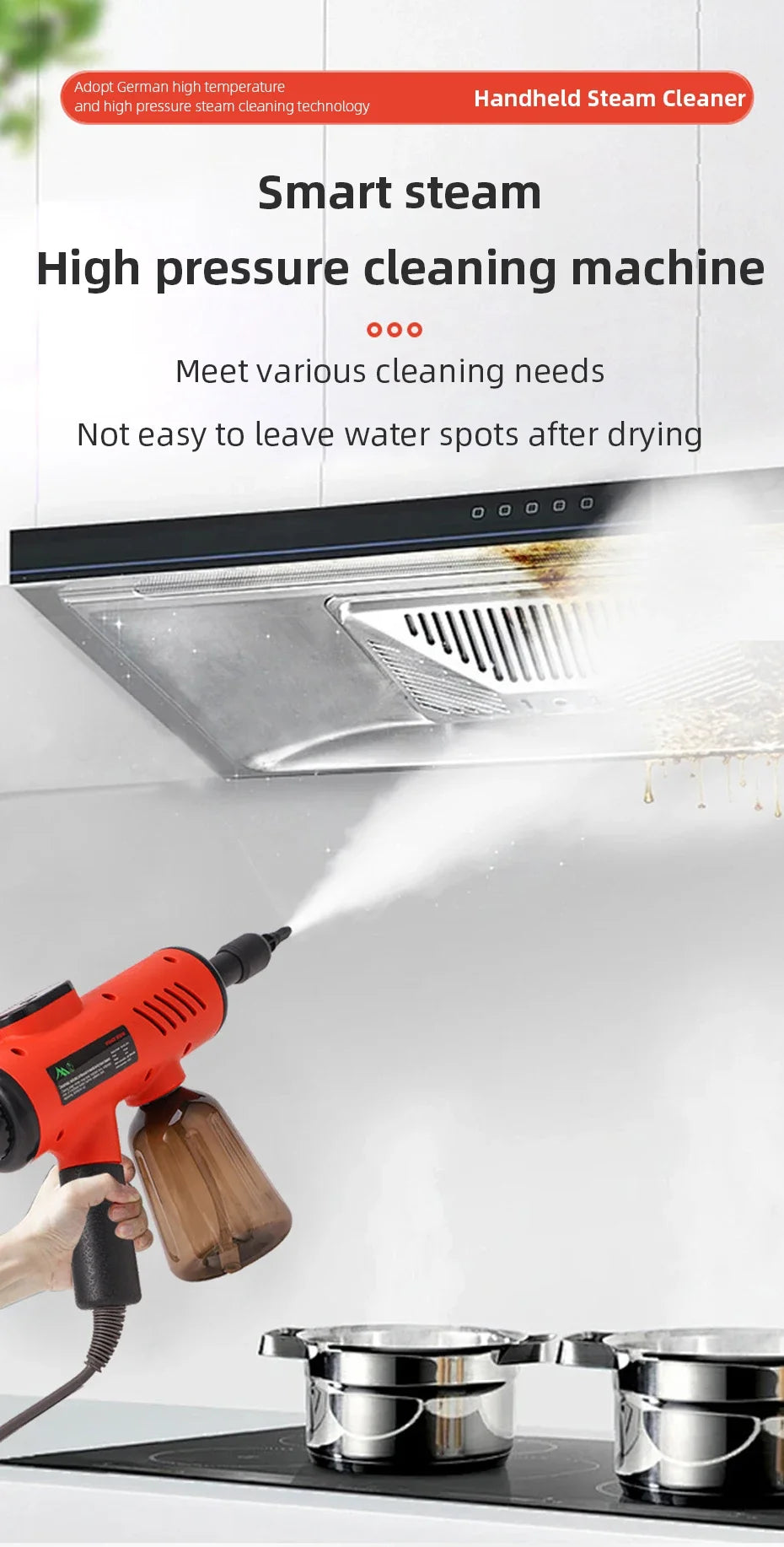 Handheld Steam Cleaner High-Pressure and High-Temperature Sterilization 1200W Household Air Conditioner Kitchen Hood Washer Gun