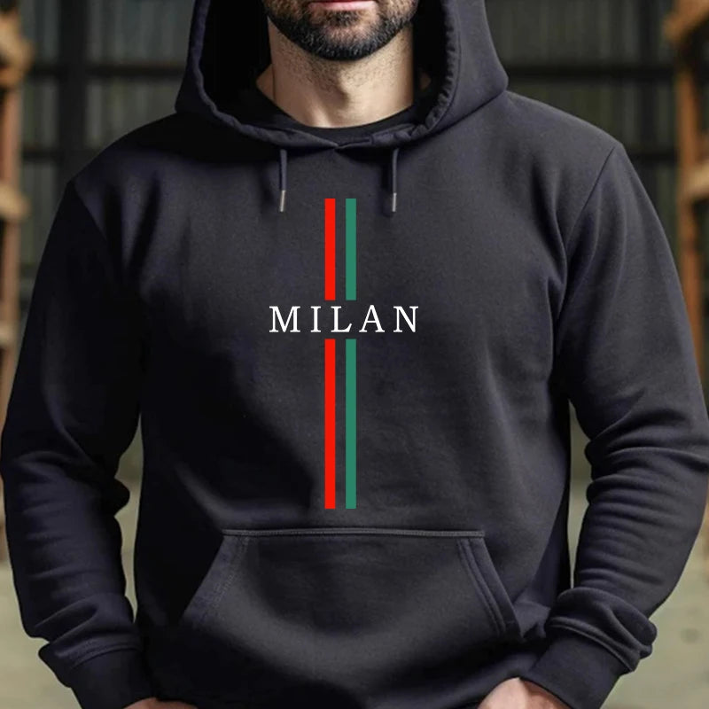 Milan Fashion Men's Hoodies High Quality Hooded Long Sleeved Pullover Male All Season Daily Casual Sports Fitness Sweatshirts