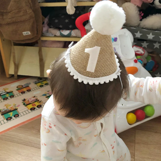 Burlap Hat Baby First Birthday Party Headband Linen Felt Hat 1st 2th 3th Years Kids Birthday Party Gift Baby Shower Hat