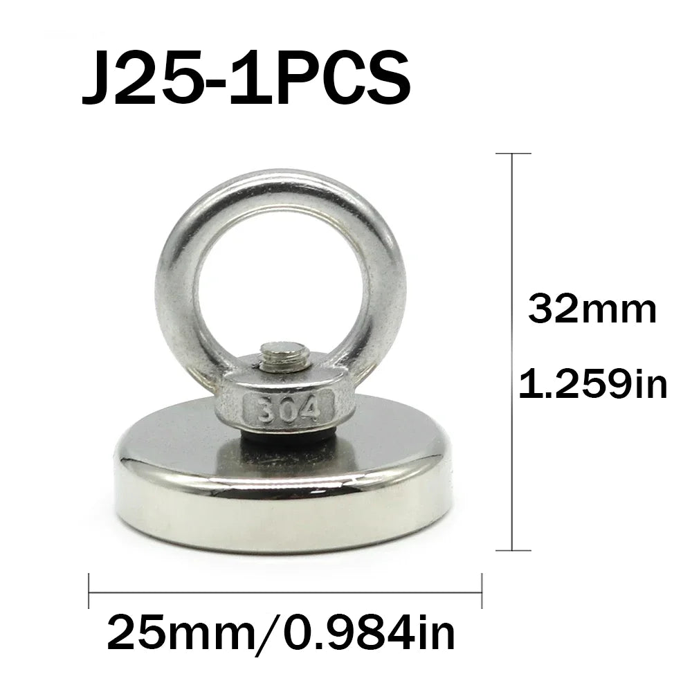 16/20/25/36/42/48/60mm Neodymium Fishing Magnet Heavy Duty Rare Earth Magnet with Countersunk Hole Eyebolt Salvage Magnetic