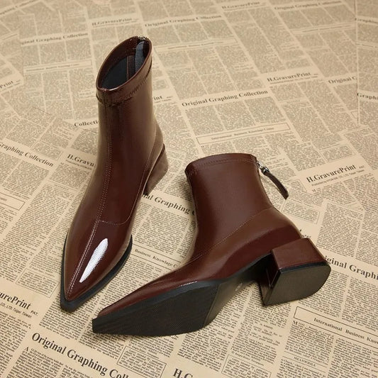 Women Ankle High Heels Chelsea Boots Pointed Toe Shoes  Designer Pumps Winter 2024 New Brand Shoes Women Motorcycle Boots