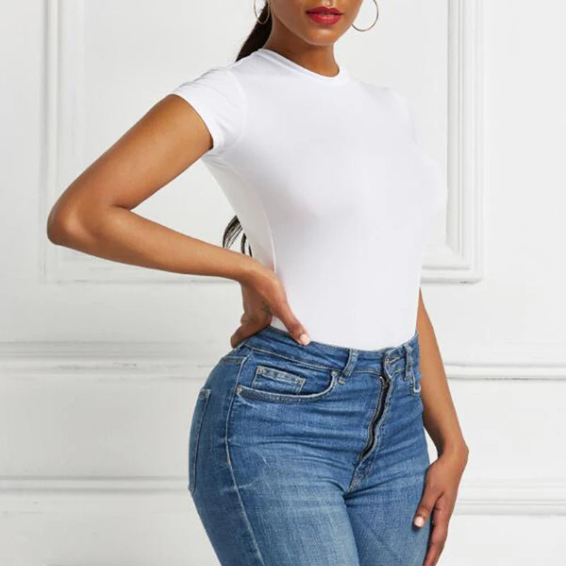 Women's Tops Summer Bodysuit Daily Irregular Breathable Fashion Lady Jumpsuit Top Sexy T-shirts Solid Color Bottom Layer Shirt