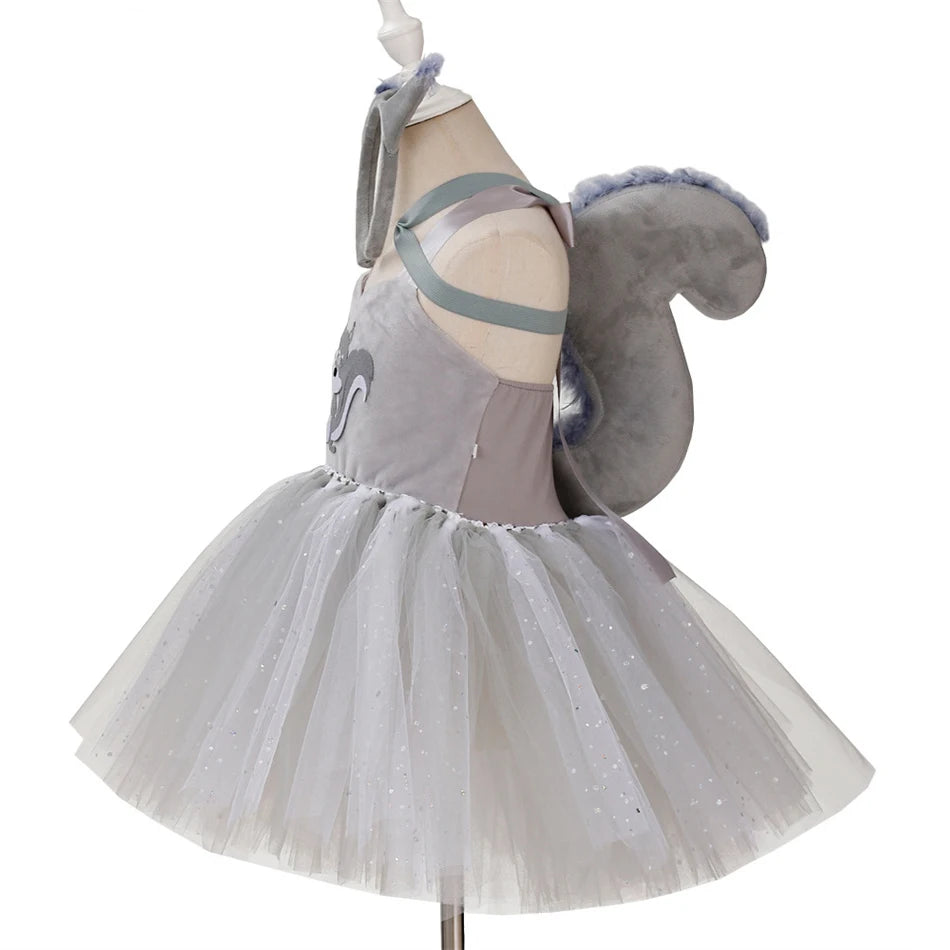 Girl Cartoon Raccoon Sloth Koala Piggy Rabbit Tutu Sling Dress Children Cosplay Festival Performance Dance Costume Headband Sets