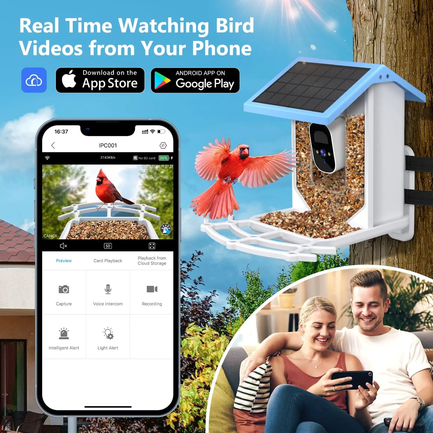 2.4G WiFi Smart Bird Feeder with Camera 2.4K Screen Solar Low Power Night Vision IP66 Waterproof 4G or WIFI Connected Feeder