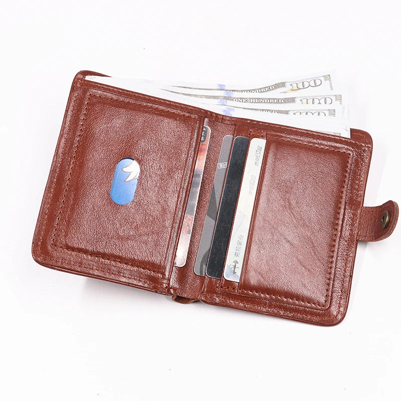 Genuine Leather Wallet For Men Vintage Real Cowhide Wrinkled Short Bifold Slim Thin Hasp Men's Wallets Purse Credit Card Holder