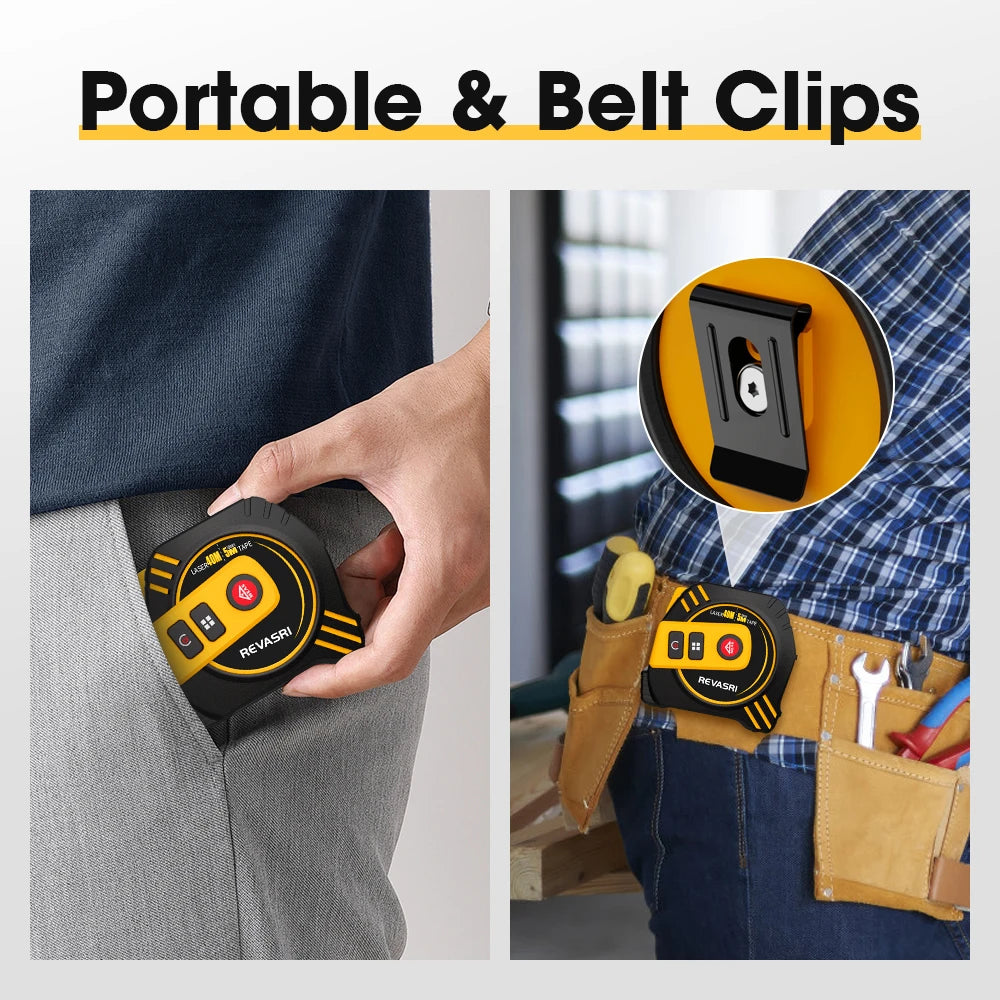 REVASRI Laser Tape Measure 2 In 1 Laser Distance meter High-precision Intelligent Ruler Steel Measuring Tool with LCD Display