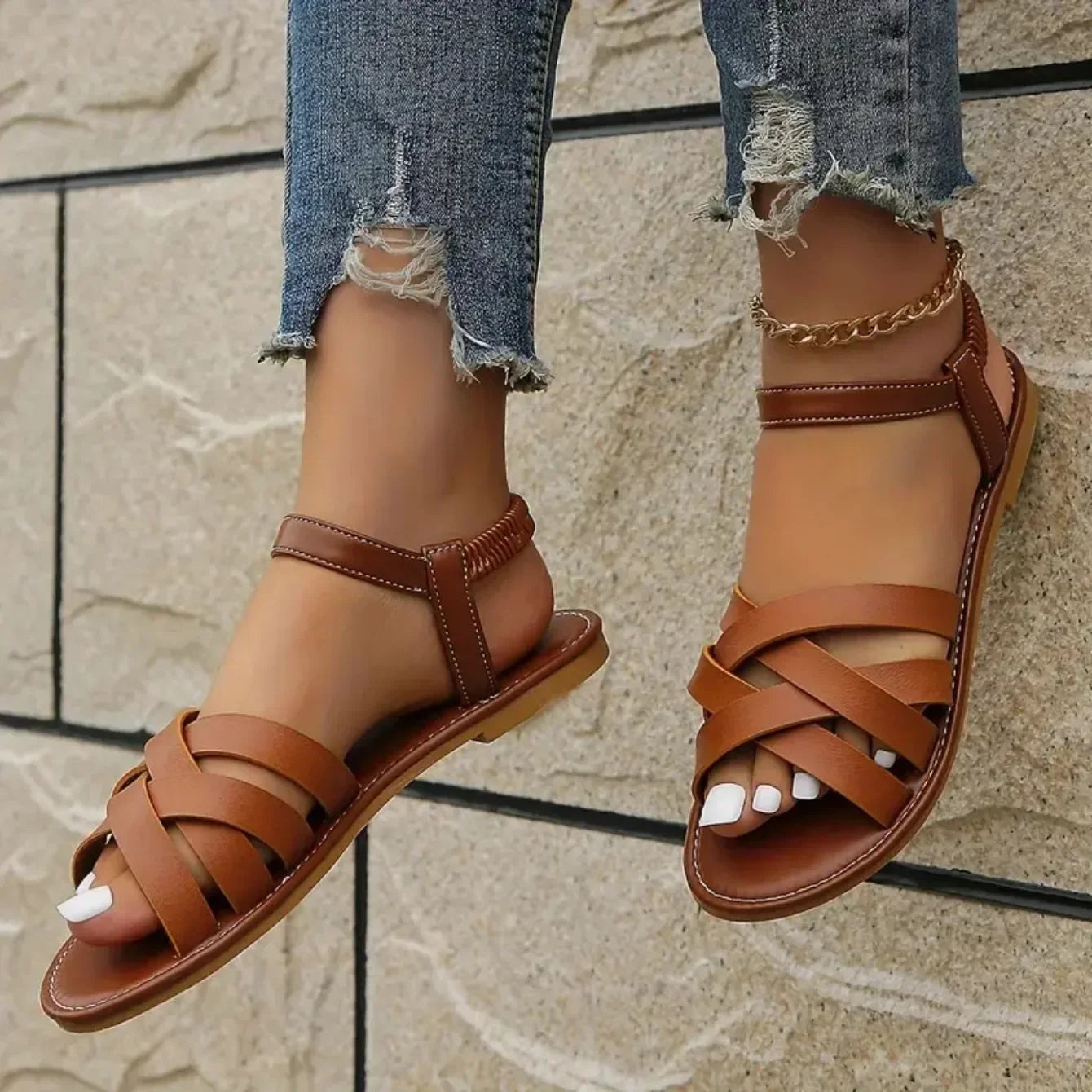 2026 New Shoes for Women Summer Women Flat Bottom Sandals Roman Strap Non Slip Rubber Soles Fashion Ladies Daily Sandals Women
