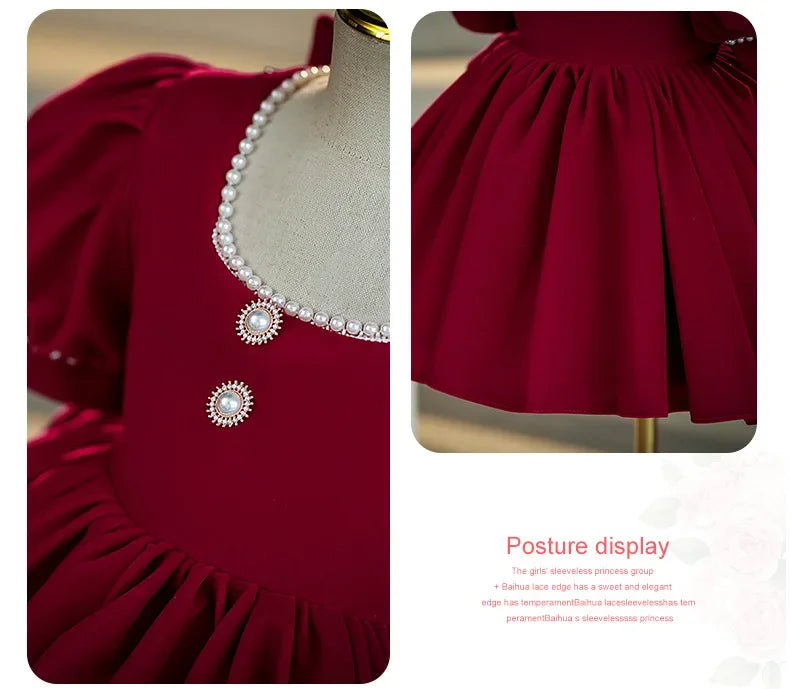 2025 Red Dress For Children Formal Party Dresses For Baby Girl ClothesKids With Big Bow Girls Teenagers Beading Plain Ball Gown