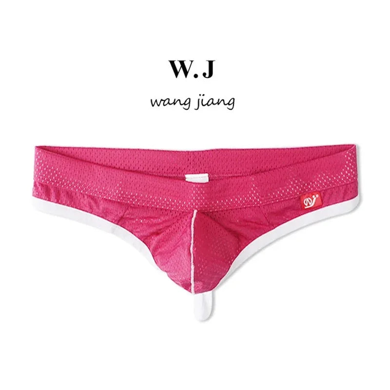 Men's Low Waist Thongs Breathable Nylon Mesh T Briefs Comfortable Underwear