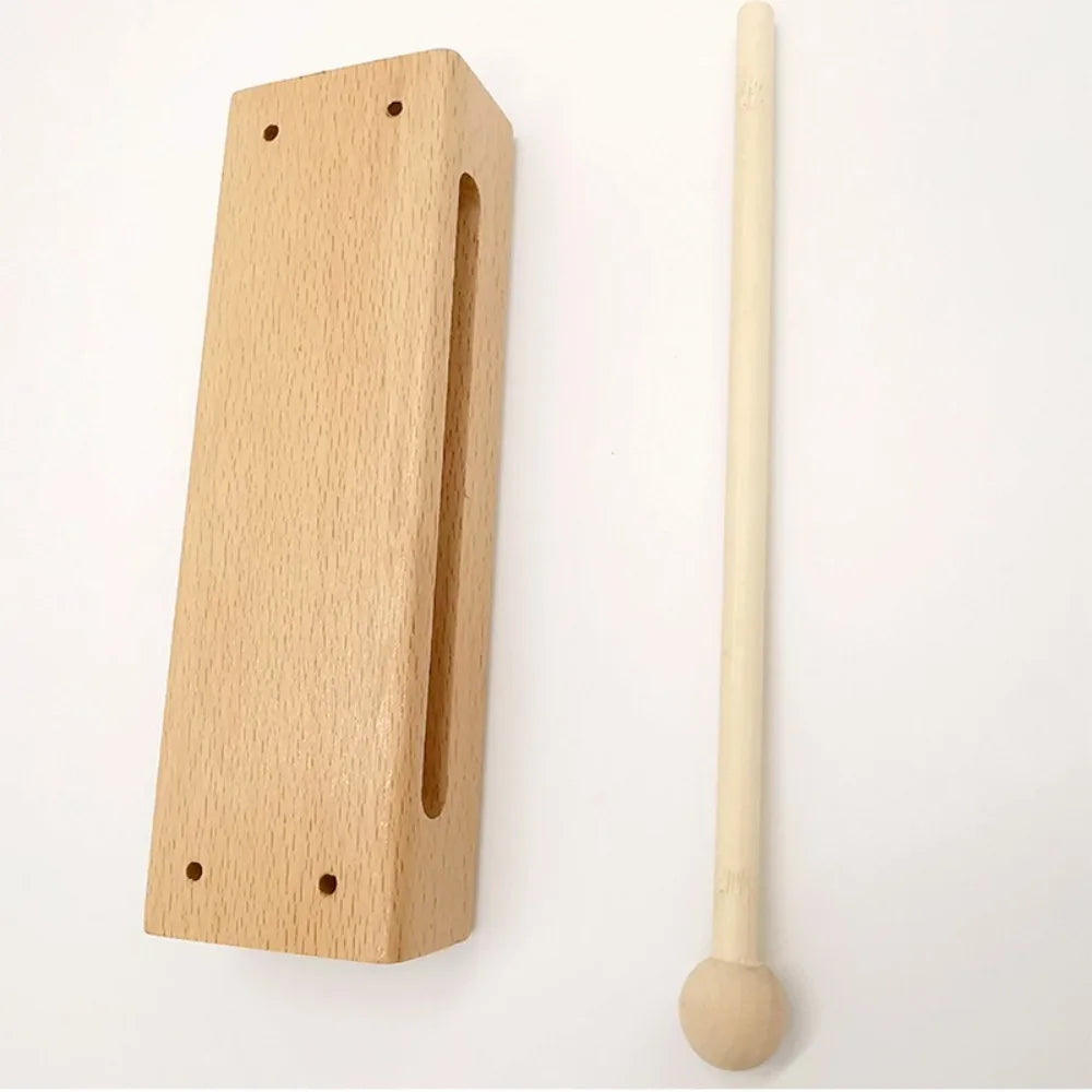 Square Percussion Instruments Wood Beaters with Mallets Musical Rhythm Block Double Tone Handheld Orff Music Instruments Gift