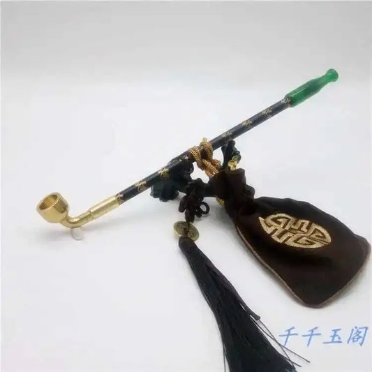 New Long Stem Vintage Tobacco Pipes Agate Cigarette Holder Pipes Smoking With Tobacco Bag Pendant Chinese Girl Accessories