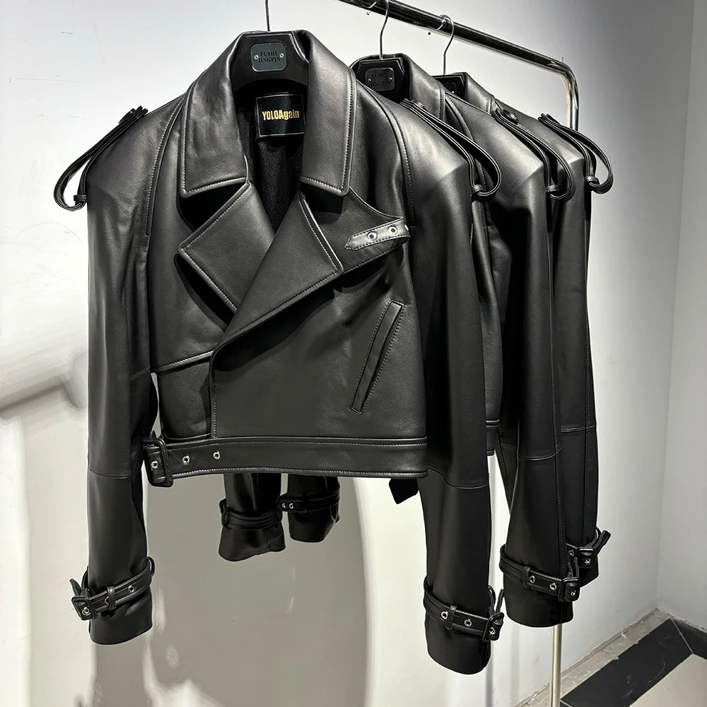 YOLOAgain Burgundy Suede Jacket Women Genuine Sheepskin Leather Jacket Coat